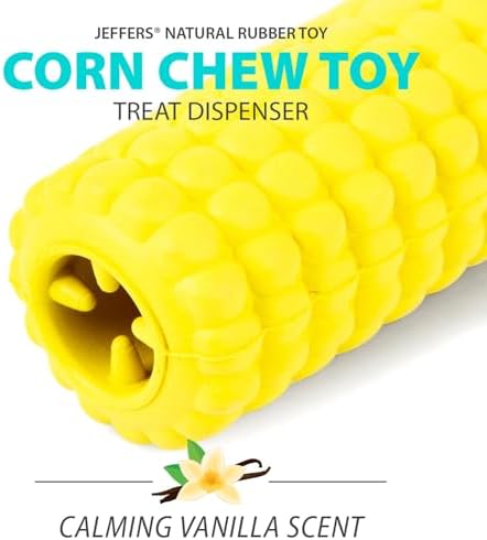Jeffers Pet Natural Rubber Dog Chew Toy – Corn, Medium - Treat Dispensing, Vanilla Scent, Durable, Non-Toxic, Dishwasher Safe, Interactive Fetch & Tug Toy - Perfect for Training Medium Chewers
