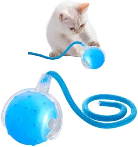 ZUAMEGUPetToy, Interactive Cat & Dog Ball Toy with Bird Sounds, Rechargeable 360° Smart Auto-Rolling Electric Pet Ball Toy (with Leash), Suitable for Indoor & Outdoor Use (Blue)