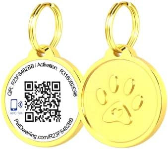 Pet Dwelling Premium NFC & QR Code Smart ID Tag for Dogs - Easy Scanning, Instant Profile Access, Real-Time Location Alerts(Gold Paw)