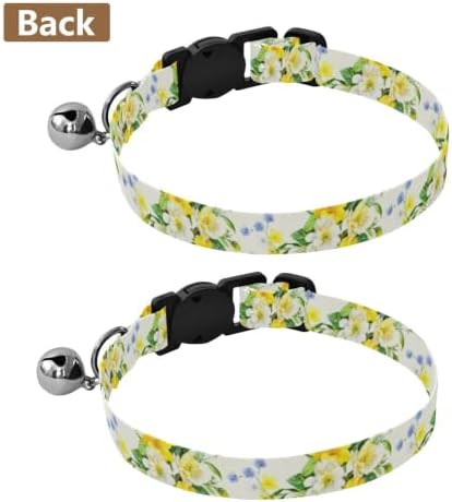 2 Pack Dog Collar Watercolor Flowers Dog Collar with Bell, Adjustable Length 10.6" to 17.1"