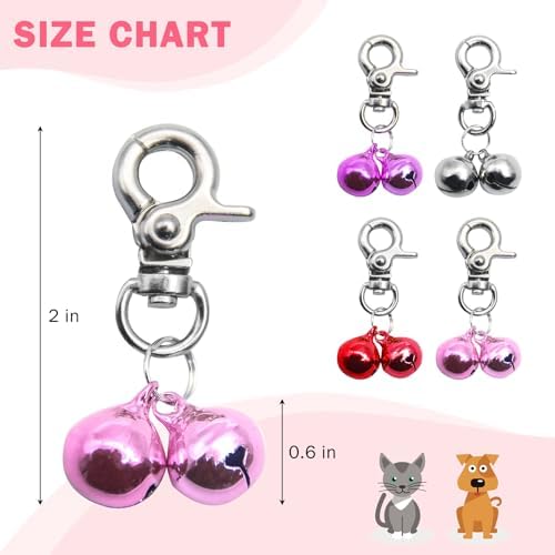 SCENEREAL Bells for Dog Collars - 2 Pack Pet Hanging Ring Bell Accessories for Dog & Cat, Pet Pendant Collar Charm with Heavy Duty Snap Clips, Sliver Bells for Tracking and Training Christmas Gift