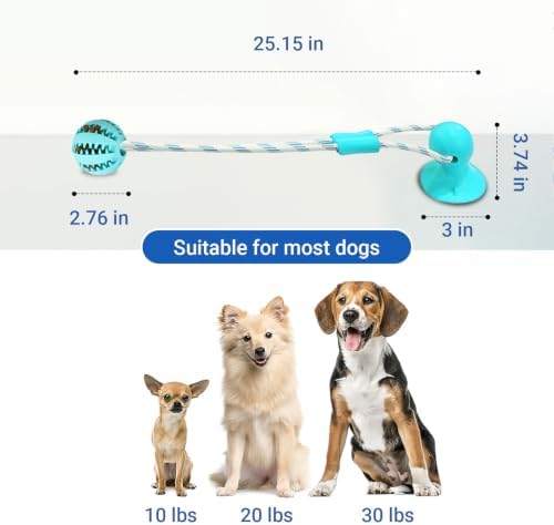 Interactive Dog Toys to Keep Them Busy, Suction Cup Tug of War Rope, Puppy Teething Chew Toy, Treat Dispensing Puzzle Ball for Aggressive Chewers, Small Medium Dogs - Blue