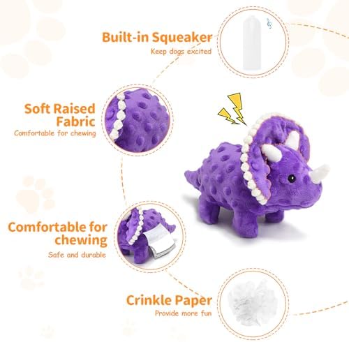 Plush Squeaky Dog Toys, Soft Stuffed Animals Dog Toy with Squeaker, Interactive Crinkle Dog Toys, Puppy Teething Chew Toy for Small, Medium & Large Breeds