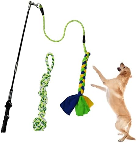 Flirt Pole for Dogs Heavy Duty, Interactive Chase & Tug of War Wand