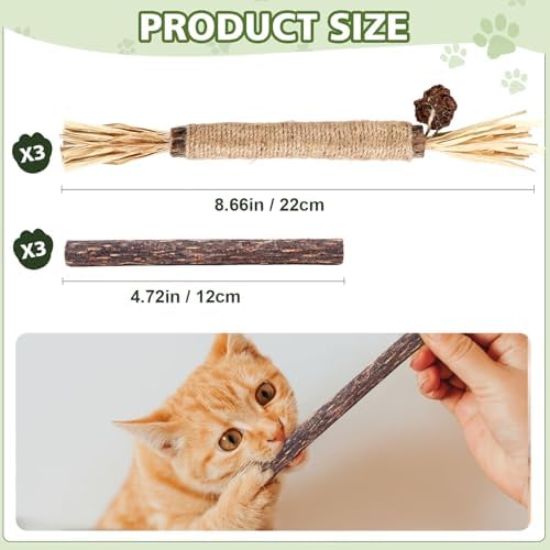WOUSEDO 6 Pack Silvervine Sticks for Cat, Natural Catnip Toys
