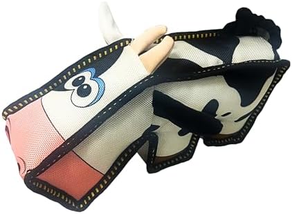 Happy Tails Square Cow Dog Toy - Medium to Large Dogs, Durable Polyester, Squeaky Sound, Reinforced Stitching, Fun & Interactive Pet Playtime