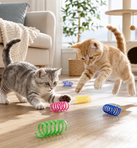 Cat Toys for Indoor Cats Cat Spring Toys 4 Packs Colorful Interactive Cat Toys for Indoor Cats Swatting Accessories for Cat Nail File Box