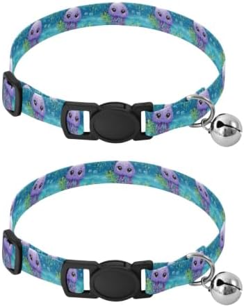 Cute Jellyfish Turquoise Purple Comfortable Cat Collar, 2 Pack Kitten Collar with Bell