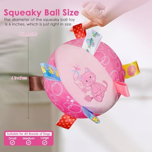 Letalong Dog Squeaky Plush Toy with Straps, 6-Inch Soft Stuffed Ball with Cotton Material and Bell Built-in, Pet Interactive Fetch Toy for Small to Large Dog