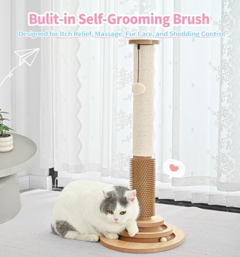 Made4Pets Cat Scratching Post for Indoor Cats with Self Groomer, 28.3"