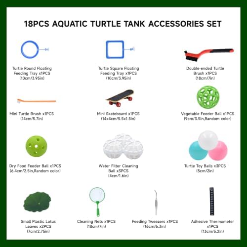 18PCS Aquatic Turtle Tank Accessories Kit, Turtle Feeder Balls&Toys