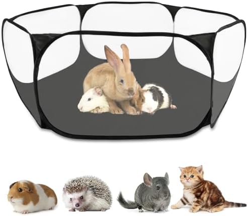 Rypet Guinea Pig Playpen Pop-Up, Outdoor Yard Fence for Small Pets,Black