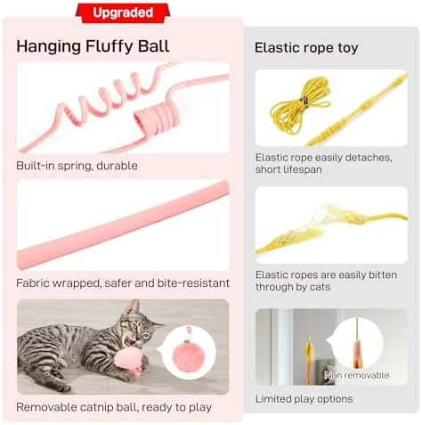 Potaroma Hanging Fluffy Cat Catnip Ball Toys 3 Pcs with Bell, Interactive Cat Teaser Retractable Toys Indoor Kitten Play Chase Exercise Physical Stimulation