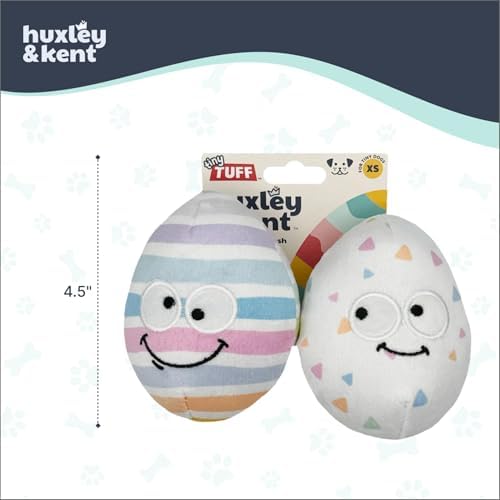 Huxley & Kent Tiny Tuff Plush Dog Toy, Squeaky Eggs (2 Pack)
