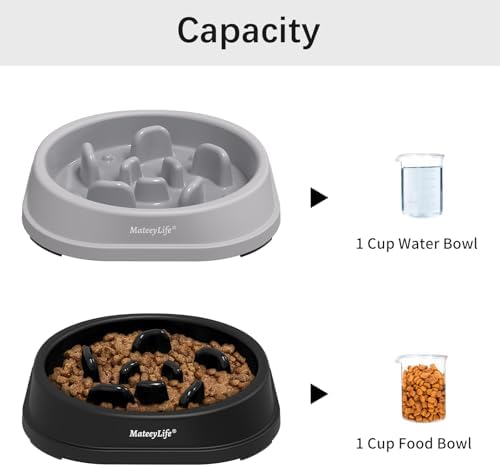 MateeyLife 2-Pack Slow Feeder Dog Bowls, 1 Cup, Dog Puzzle Feeder Bowl