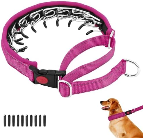 No Pull Martingale Dog Collar for Large Medium Small Dogs, Heavy Duty Nylon Reflective Adjustable Anti Pull Slip Collar with Buckle for Training Walking L Hot Pink