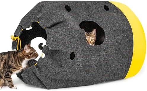 Homrich Interactive Cat Play Bag- Durable Rug for Hide and Seek, Collapsible Hole Mat, Tunnel Sleeping Bag for Indoor Cat- Fun Activity Pet Training Toy