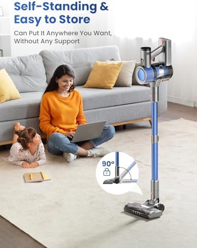 Dzaki Cordless Stick Vacuum Cleaner, 650W 55KPa Brushless Motor, 60-Min Runtime, Detachable Battery, Anti-Tangle, Self-Standing, Vacuum Cleaners for Home, Pet Hair, Carpet & Hardwood Floors