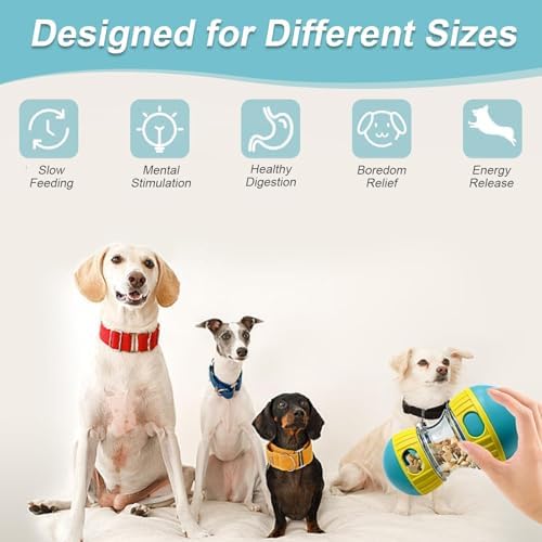 Interactive Dog Treat Dispensing Toy, Adjustable Puzzle Feeder Ball for Slow Feeding & Mental Stimulation, Rolling Enrichment Toy to Keep Dogs Busy Indoors (Blue)