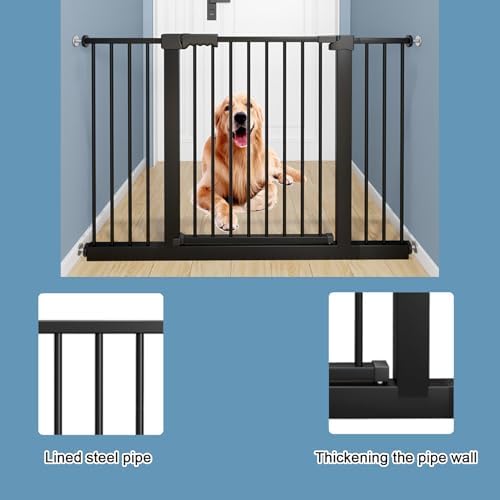 Smart Auto-Close Pet Gate for Dogs & Cats, Escape-Proof 3-Lock Heavy-Duty Stair Gate, 180° Swing Adjustable Dog Gate for Doorways & Stairs(Size:117-127cm/46-50in,Color:Black)