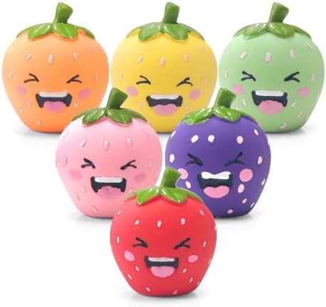 Squeaky Dog Toys Strawberry, Natural Soft Rubber Dog Chew Toys, 2 Inch Interactive Enrichment Fruit Toys for Small Dogs & Puppies of All Teething Stages(6 Pack)