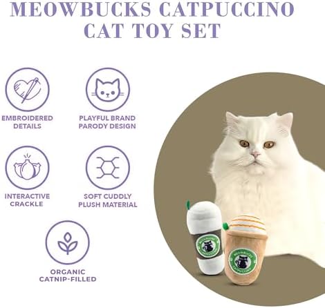 Haute Diggity Kitty Meowbucks Catpuccino Set, Soft Plush Cat Toys