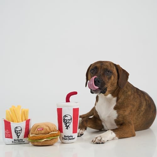 KFC Finger Lickin' Good 3-Piece Plush Dog Toy Set – Chicken Sandwich, French Fries & Soda, Crinkle & Squeaky Interactive Toys for Medium Dogs & Gentle Chewers