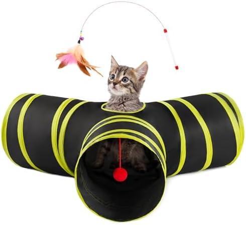 Love's cabin Cat Tunnel for Indoor Cats, 3-Way Collapsible Play Tunnel