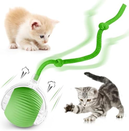 Interactive Cat Ball Toys for Indoor Cats, Upgraded Automatic Cat Toys for Bored Indoor Adult Kitty, Peppy Pet Ball for Cats, 360°Smart Rolling Kitty Balls Toy (Green)
