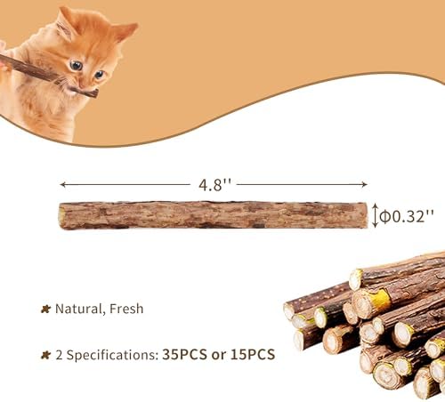 [ 35pcs Silvervine Sticks for Cats, Matatabi Cat Chew Sticks, Catnip Toys, Wooden Dental Sticks for Indoor Cats, Kitty, Kitten Teething Interactive Wand Toys