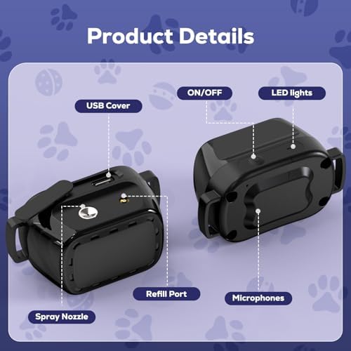 Citronella Bark Collar for Dogs, No Shock Spray Anti Bark Collar, Rechargeable Humane Training Collar for Small Medium Large Dogs, Waterproof Adjustable TPU Strap – for Indoor and Outdoor Bark Control