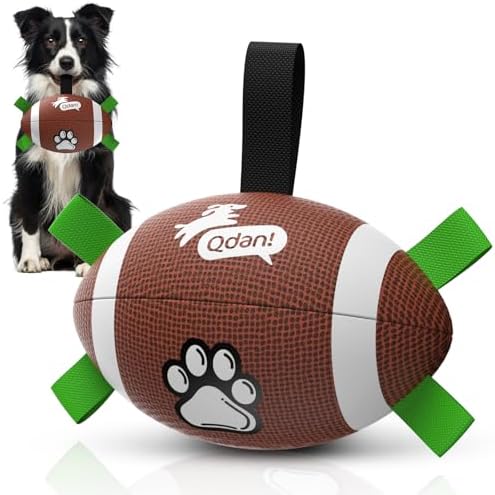 QDAN Dog Toys Football, Interactive Dog Toys for Tug of War,Superbowl Football Party Decorations Favor, Dog Water Toy, Durable Dog Balls for Small & Medium Dogs(8 inch) | Superbowl Football Party Decorations Favor, Durable Dog Balls with Straps for Sma...