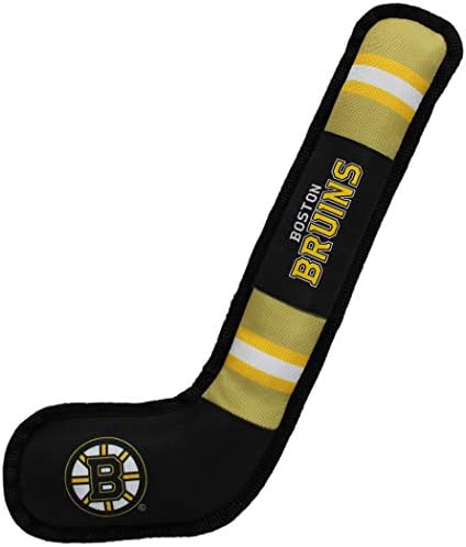 Pets First Dog Toy Tough Nylon with Inner Squeaker Licensed by NHL Boston Bruins Hockey Stick Toy for Dogs & Cats. Play Hockey with Your Pet with This Licensed Dog Tough Toy