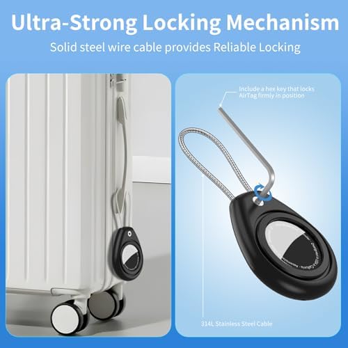 2 Pack for AirTag Keychain Holder, Anti-Scratch Waterproof Case Dog Collar | 1st/2nd Gen Air Tag Compatible,Hex Lock Secure,Metal Wire Cable,for Luggage Tracker,Pet Collar Charms,Backpack,Keys,Wallet
