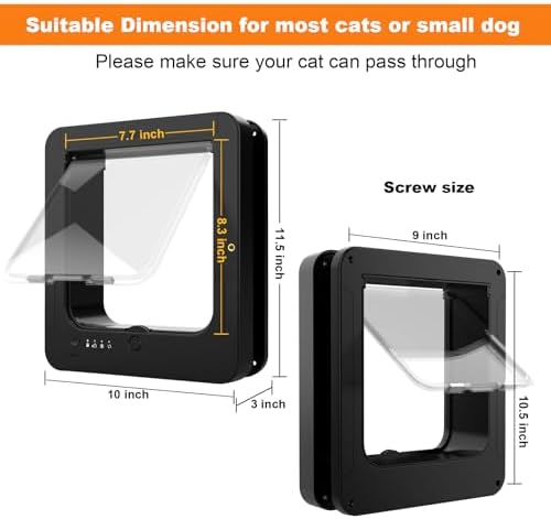 Smart Cat Door for Interior & Exterior, Cat Pet Door with 3 Collar Sensor Keys & 1 Remote Control & 4 Way Locking Cat Flap with RFID Collar Activated Opening SmartPetDoor