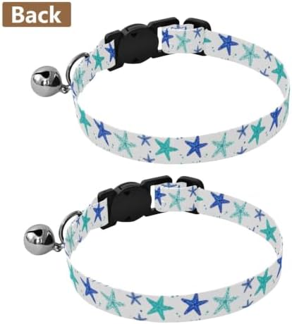 Blue Teal Starfish Collars for Cats, 2 Pack Decorative Pet Collar with Bell