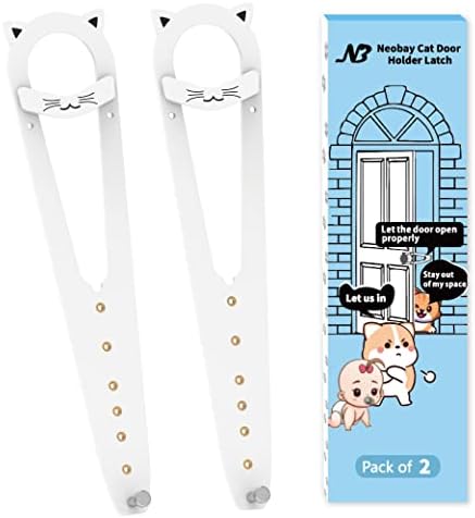Neobay Cat Door Latch with Stabilizer, Keeps Dogs Out of Litter Box | 7 Sizes Adjustable (1.5-6 Inch), No-Drill Install, Portable, Pinch-Guard Safe, Cat Door Stopper & Holder, White, 2 Packs