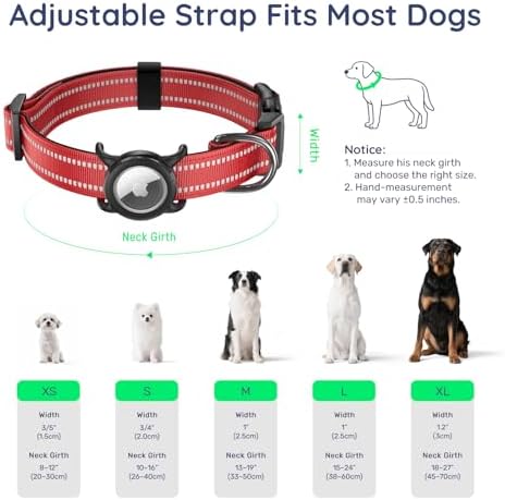 Reflective Dog Collar with AirTag Holder, IP68 Waterproof Dog Collar with QR Code, Heavy Duty Adjustable Pet Collar for Small Medium Large Dogs, Red