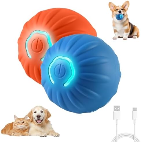 2PCS Shaky Ball Toy for Dogs, Vibrating Dog Ball, USB Rechargeable, Interactive, Automatic Moving, Bouncing, Perfect for Small, Medium, Large Dogs (Small, Striped)