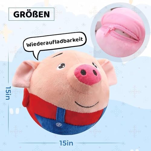 Active Moving Pet Plush Toy, 2026 Interactive Dog Toys Talking Moving Dog Ball Toy Washable Cartoon Pig Plush Sound Electronic Herding Ball for Dogs Shake Bounce Boredom Toys (Blue Pig)