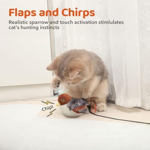 Flying Bird Cat Toy(Not a Flying Bird), Simulated Chirping Bird Cat Toy Flapping Wings, Rechargeable Interactive Flappy Birds, Cats Toys with Feather Tail