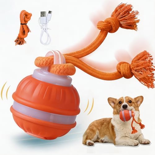 Interactive Dog Toys Automatic Rolling Ball with Rope Orange