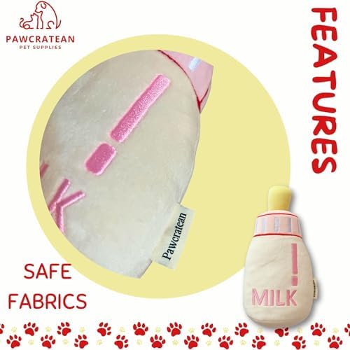 7" Squeaky Plush Toy for Puppies Small Dogs Self Etertainment Washable Soft Made [PET ONLY] (Milk Bottle)