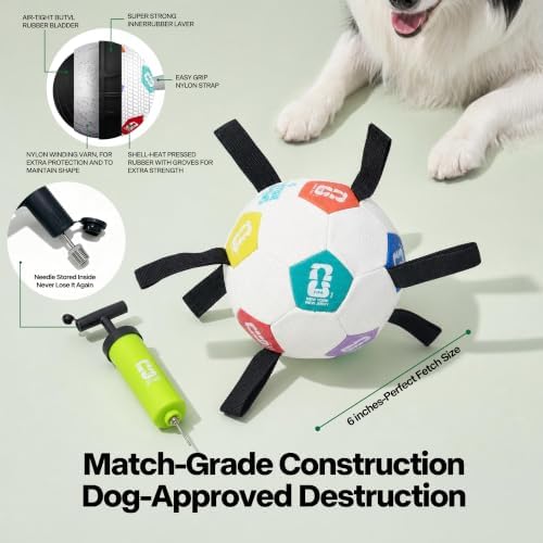 FIFA® Licensed 6 Inch Dog Soccer Ball with Straps, Dog Tug Ball