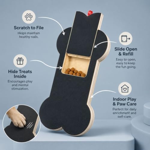 Nail Scratch Board with Treat Box, Bone Shape Scratch Pad for Dogs，2PC