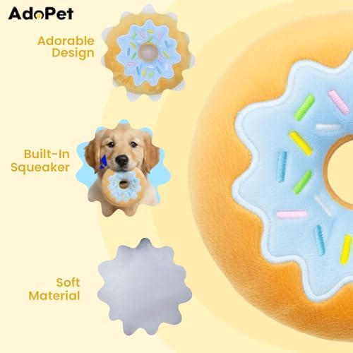 Blue Donut Squeaky Dog Toy – 6 Inch Soft Plush Toy with Built-in Squeaker, Cute Donut Design for Chew, Fetch & Interactive Play for Small to Medium Dogs