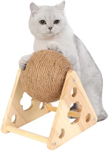 Sisal Cat Scratching Ball, Cat Scratcher Ball Toy with Cute Stable Stand, Interactive Exercise Toy for Small Pet to Play and Exercise