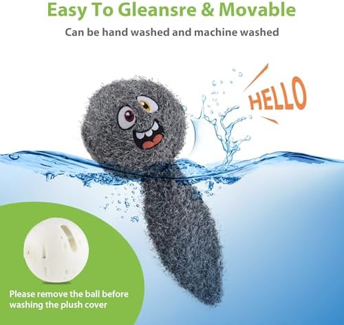 PETGEEK Interactive Dog Toys Ball - Rechargeable, Squeaky Plush Crazy Bouncer Dog Ball with Wiggles & Vibrations, Durable Moving Vibrating Toy for Small, Medium, Large Dogs (6 Inches, Gray)