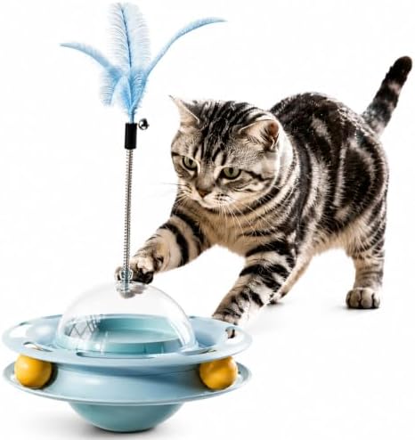 Interactive Cat Toy Puzzle Feeder Slow Feeder Treat Dispenser Toy (biue)