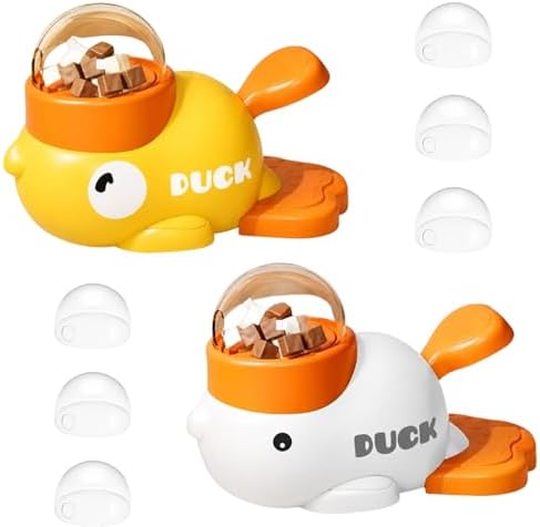 Cat Treat Dispenser, Duck Treat Dispenser for Cats, Cat Treat Toys Interactive and Dog Puzzle Treat Feeder, Food Puzzle Slow Feeder for Small Cats, Dogs, Other Pets (Yellow+White)